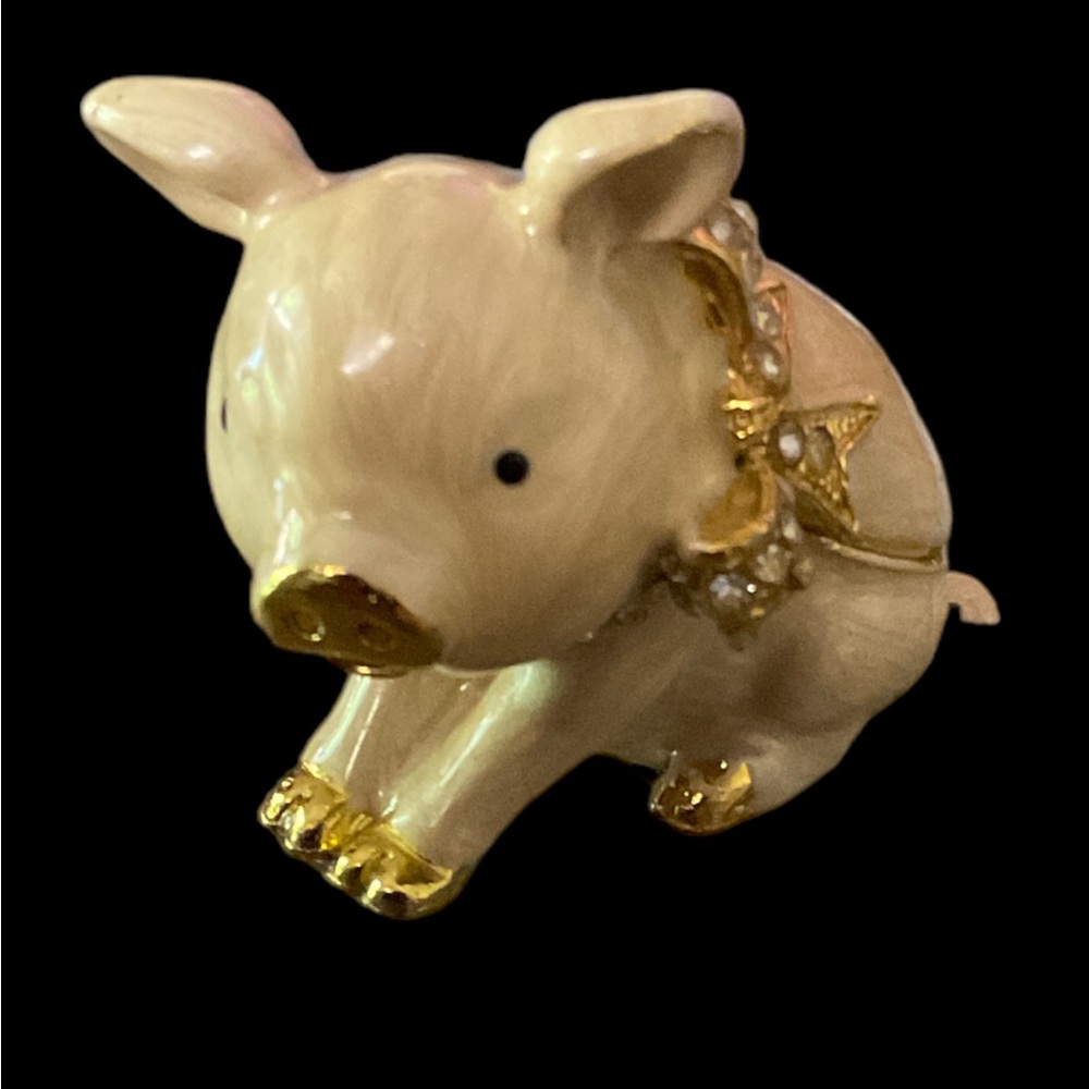 Jeweled Enameled Pink Pig Jewelry Trinket Box